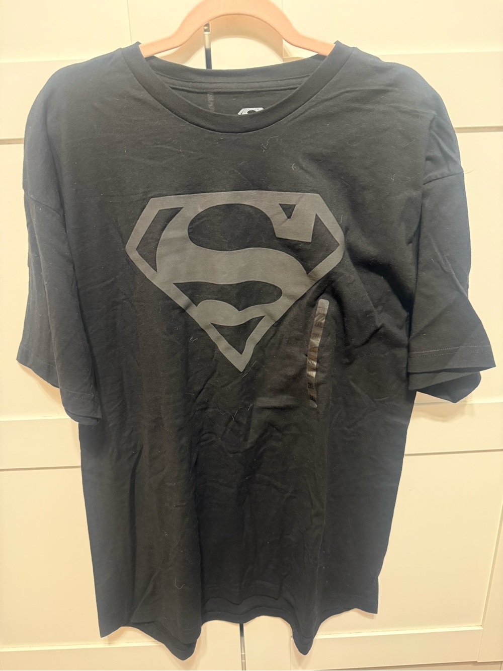 DC Men's Black Short Sleeve T-Shirt with Gray Superman Shield